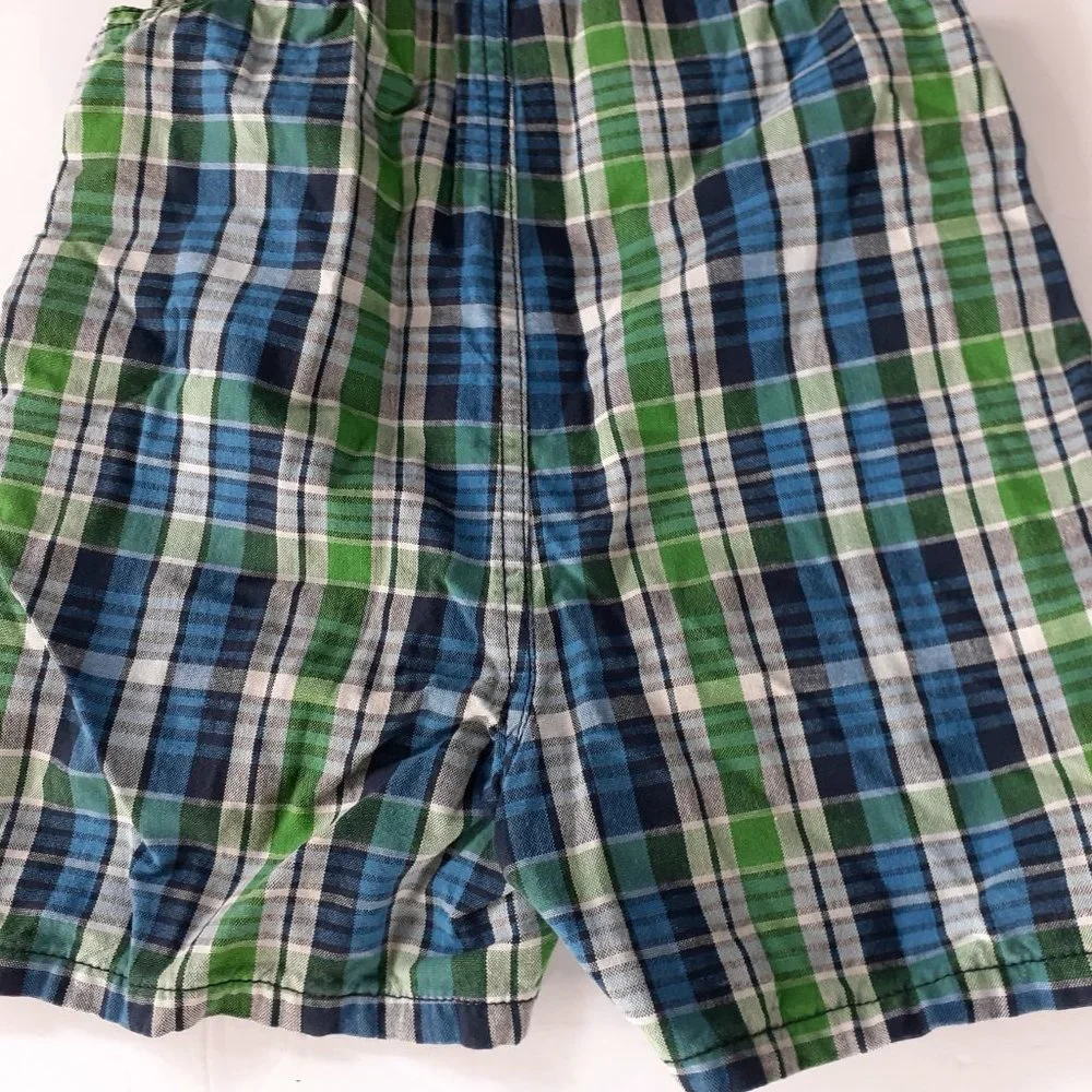 Oshkosh Boys Overall Shorts Green Blue Plaid Shoralls 18 Months